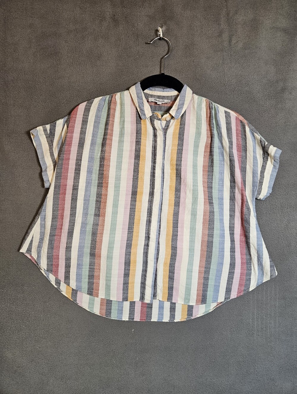 Madewell Womens XXS Buttons Shirt Oversized Multicolor Striped Cap Sleeve Lagen